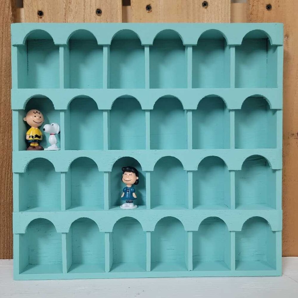 Vintage Look Arched Cubby Display Shelf Shadow Box Trinket Organizer Teal 24